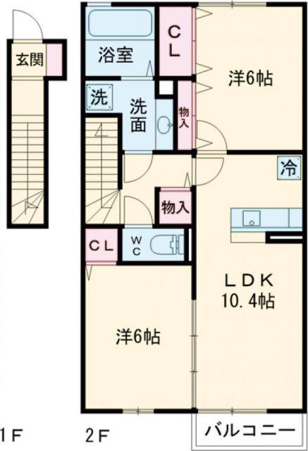 BENT GREEN(2LDK/2階)の間取り写真
