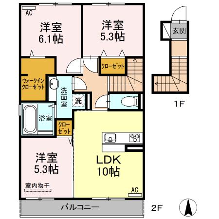 リヤン神園(3LDK/2階)の間取り写真