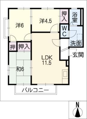 サンヴェール三好ヶ丘A(3LDK/1階)の間取り写真