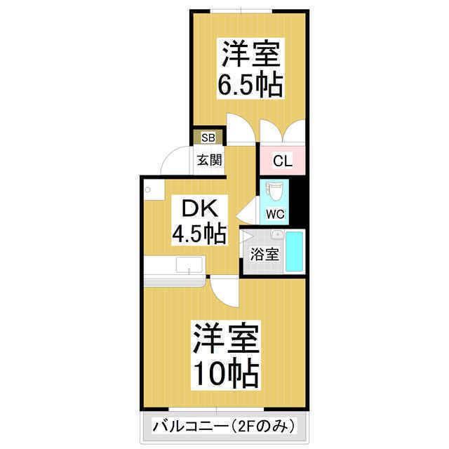 カーザビアンカ(2DK/1階)の間取り写真