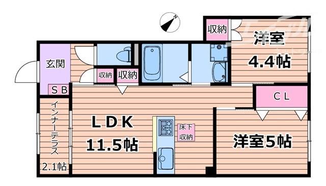 フォレストヴィラ千里イースト(2LDK/1階)の間取り写真