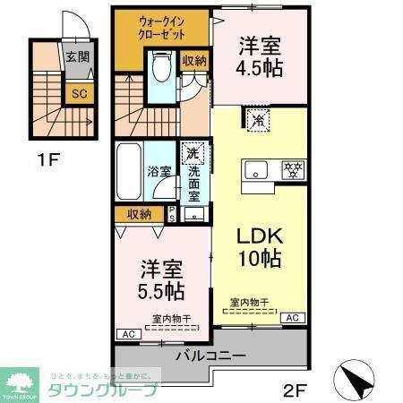 亀井野246メゾン(2LDK/2階)の間取り写真