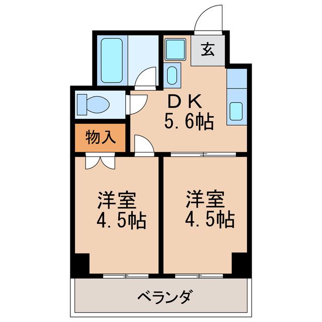 向陽ビル(2DK/7階)の間取り写真