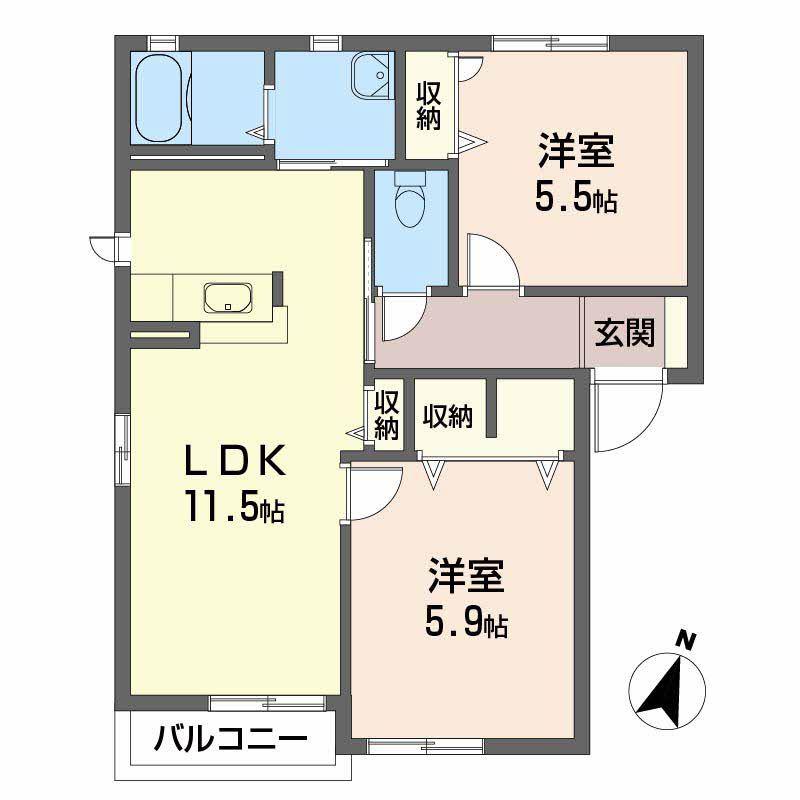 シャーメゾン(2LDK/1階)の間取り写真