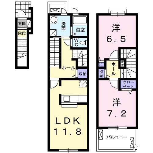 グリシーヌ1番館(2LDK/2階)の間取り写真