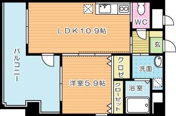 アーリントン(1LDK/6階)の間取り写真