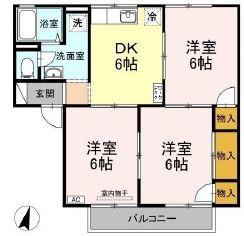 ハッピネス三宅A棟(3DK/2階)の間取り写真