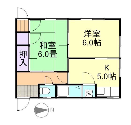 金森アパート 北(2DK/2階)の間取り写真