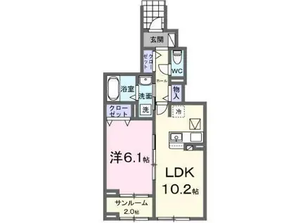 メテオール・ケイ II(1LDK/1階)の間取り写真