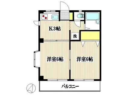 カーサ枡形(2K/2階)の間取り写真