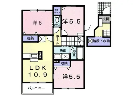 プラムフィールドB(3LDK/2階)の間取り写真