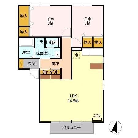 ディアコートB(2LDK/2階)の間取り写真