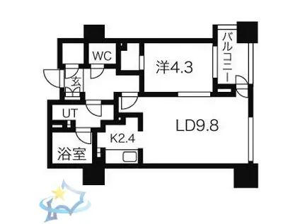 プライムメゾン南2条(1LDK/9階)の間取り写真