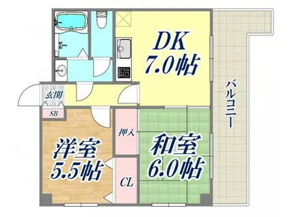 日暮パークハイツ(2DK/6階)の間取り写真