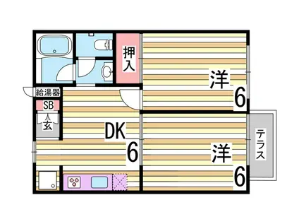 ヴィラ若木(2DK/2階)の間取り写真