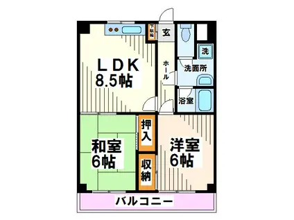 アゼリア 府中(2LDK/1階)の間取り写真