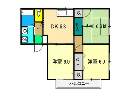 マンションハウス中村II(3DK/2階)の間取り写真