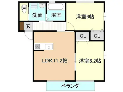 プランドールB棟(2LDK/2階)の間取り写真