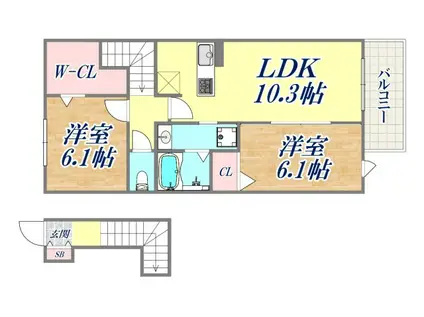クローバー富士2号館(2LDK/2階)の間取り写真