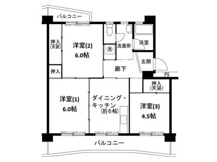 ビレッジハウス志染5号棟(3DK/3階)の間取り写真