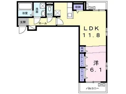 シャルム西町2(1LDK/2階)の間取り写真