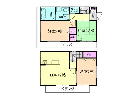 箕面エスペランサII(3LDK/1階)の間取り写真