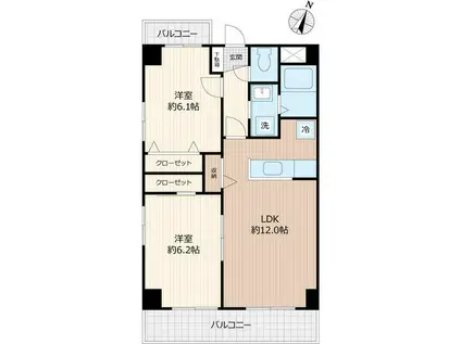 パークリージェンシー湘南平塚(2LDK/5階)の間取り写真