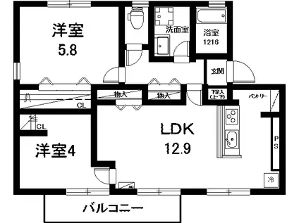 セジュール西豊和(2LDK/2階)の間取り写真