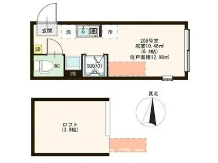 TOMO 上石神井(ワンルーム/2階)の間取り写真