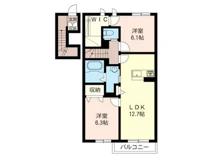 グロリオーサI棟(2LDK/2階)の間取り写真