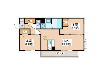 TOWN HOUSE T(2LDK/1階)の間取り写真