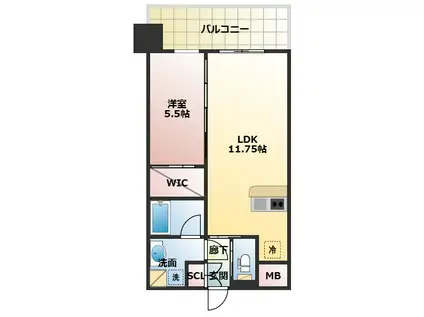 プレジオ三国EURO(1LDK/13階)の間取り写真