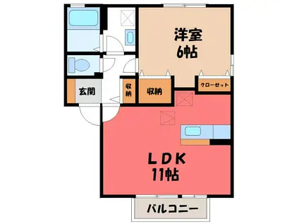 リュエルB(1LDK/1階)の間取り写真