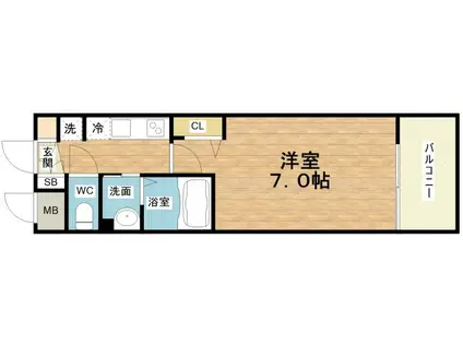 LUXE大阪城南(1K/6階)の間取り写真