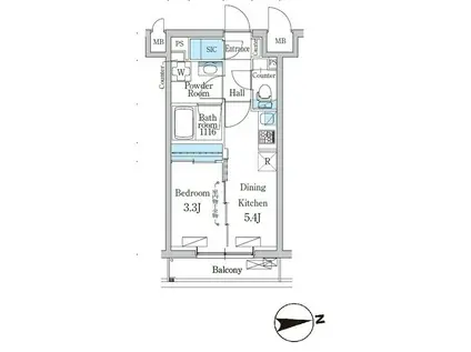 デュオフラッツ千歳船橋(1DK/2階)の間取り写真