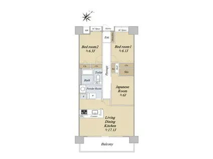 ヴィル・ド・ヴァン西神南3番館(3LDK/3階)の間取り写真