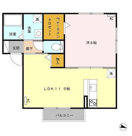 サンオータK-II(1LDK/2階)の間取り写真