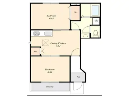 エミリーハウス(2DK/1階)の間取り写真