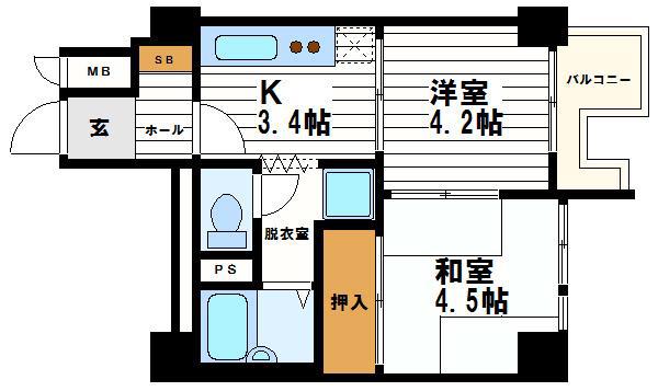 ライオンズマンション東本町第3(2K/10階)の間取り写真