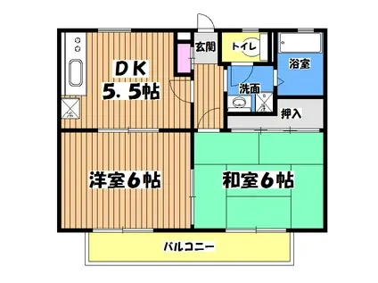 ツインコートピュアB(2DK/2階)の間取り写真