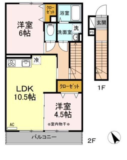 ウエストグランツIII(2LDK/2階)の間取り写真