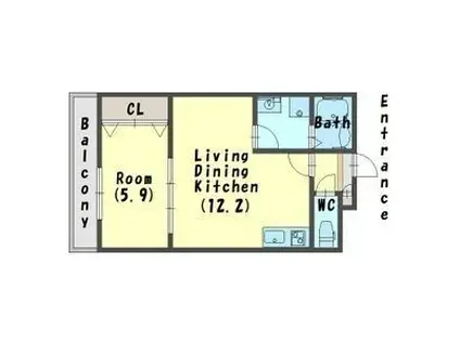 ジーメゾン明石魚住(1LDK/1階)の間取り写真