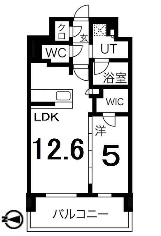 ミュプレ上前津(1LDK/12階)の間取り写真