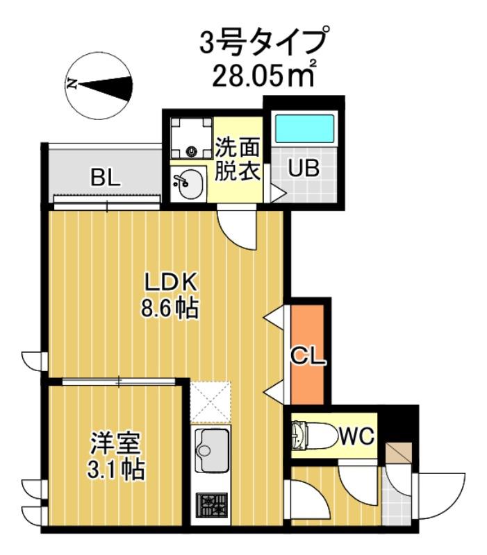 G-SMART 栞里・別府(1LDK/2階)の間取り写真