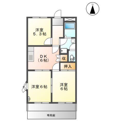 エクセリーヌK-I(3DK/1階)の間取り写真
