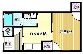 メビウス土師ノ里ハイツ(1DK/2階)の間取り写真