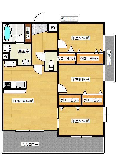 ガーデンコートSUNATSU(3LDK/8階)の間取り写真