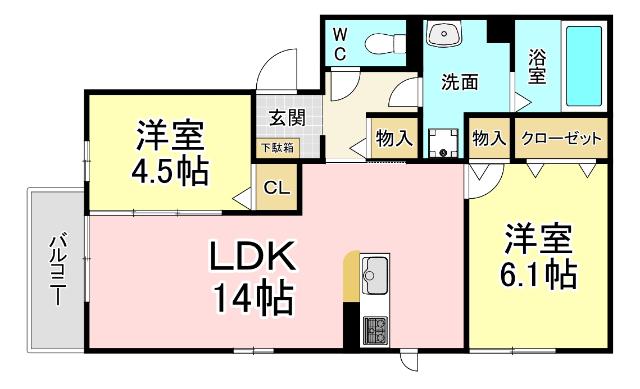 A-GARDEN 門司(2LDK/1階)の間取り写真