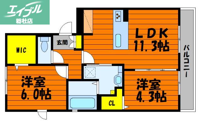 コート ダジュール(2LDK/2階)の間取り写真