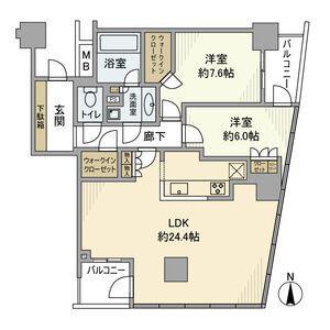 クレッセント川崎タワー(2LDK/27階)の間取り写真